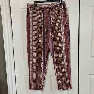 Rachel Zoe Wide Leg Pants Multi-colored Bohemian Tie Waist 100% Linen Size LG